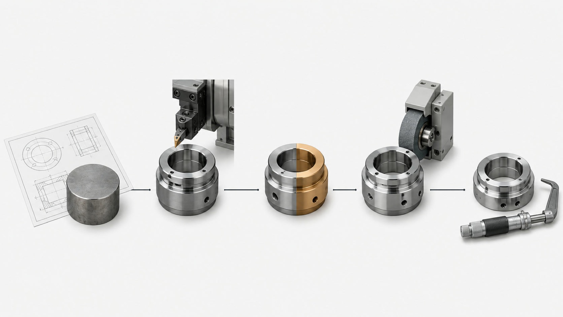 Illustrated machining and surface-treatment route for custom components